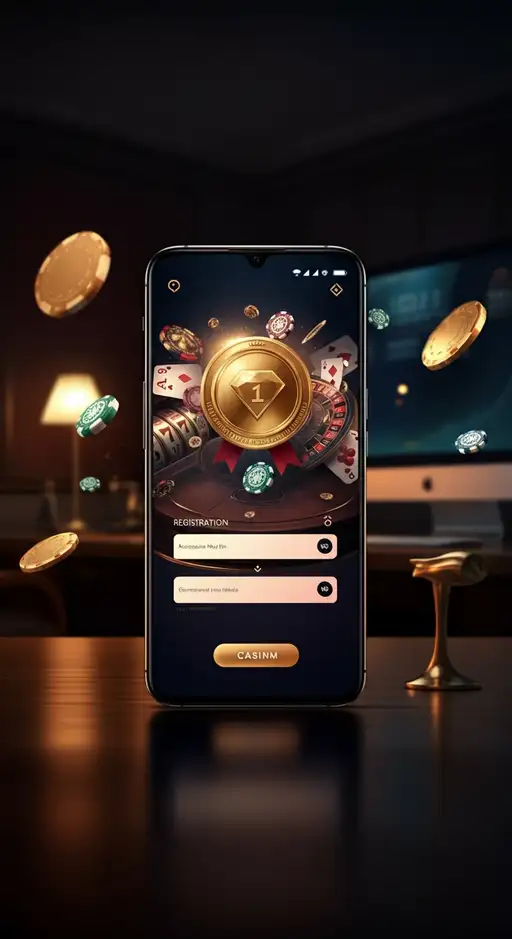 Een overzicht van de snelle registratieprocedure bij Golden Panda Casino met een mobiele telefoon en een welkomstbanner, die de eenvoud van het aanmeldproces benadrukt.